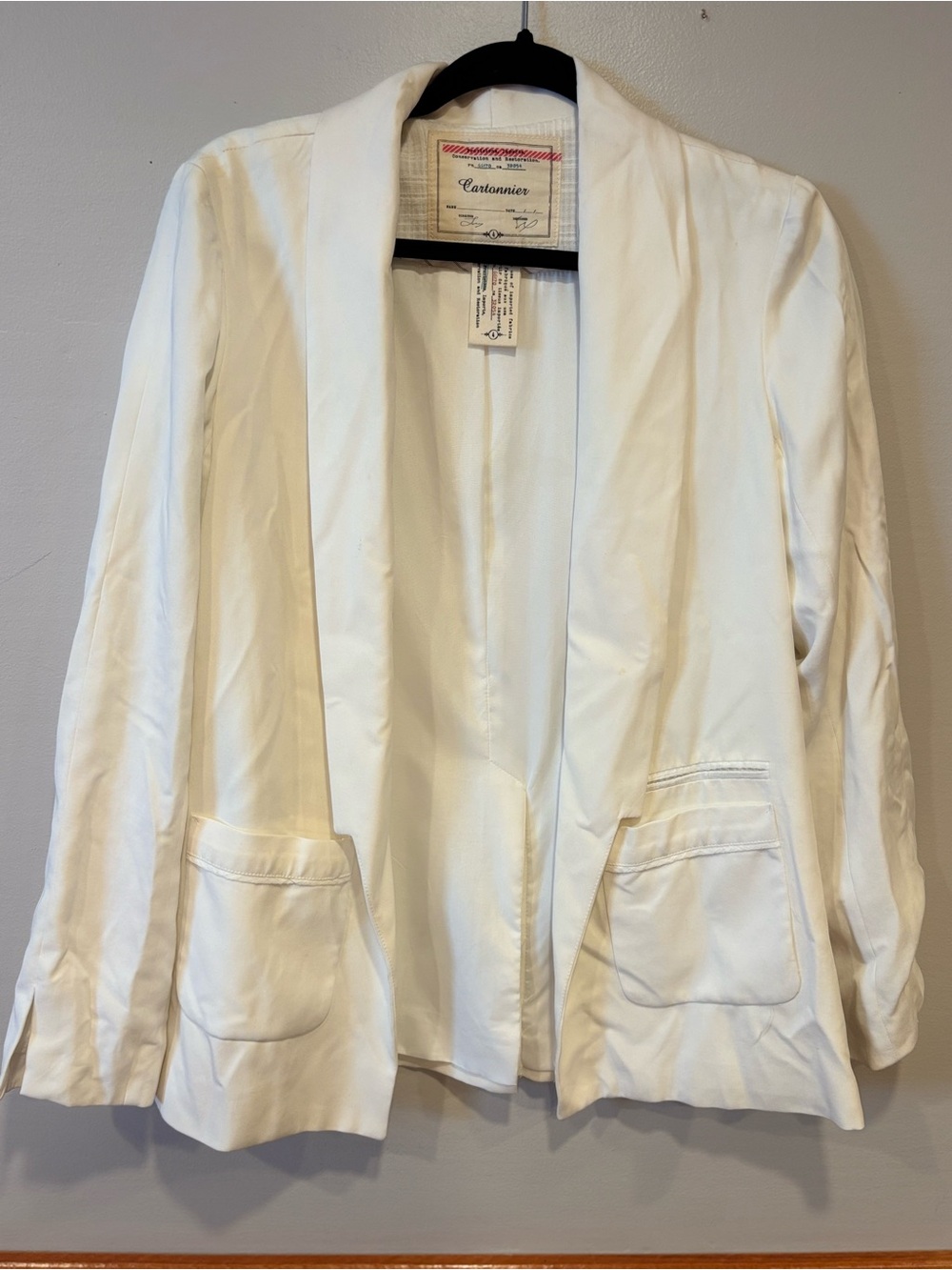 Anthropologie Cartonnier White Open Front Blazer Jacket Seersucker Cotton Size 4